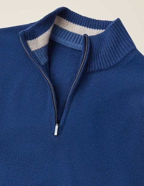 Pull Partiellement Zippé En Cachemire - Bleu océan profond Pull Partiellement Zippé En Cachemire - Bleu océan profond