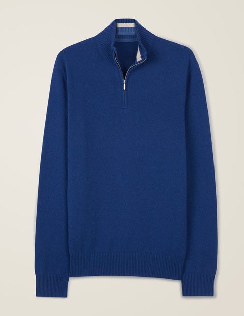 Pull Partiellement Zippé En Cachemire - Bleu océan profond Pull Partiellement Zippé En Cachemire - Bleu océan profond