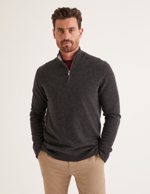 Pull Partiellement Zippé En Cachemire - Gris chiné foncé Pull Partiellement Zippé En Cachemire - Gris chiné foncé