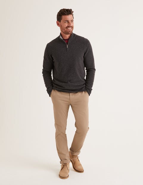 Pull Partiellement Zippé En Cachemire - Gris chiné foncé Pull Partiellement Zippé En Cachemire - Gris chiné foncé