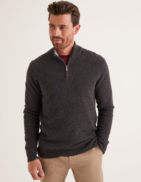 Pull Partiellement Zippé En Cachemire - Gris chiné foncé Pull Partiellement Zippé En Cachemire - Gris chiné foncé