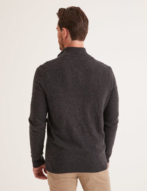Pull Partiellement Zippé En Cachemire - Gris chiné foncé Pull Partiellement Zippé En Cachemire - Gris chiné foncé
