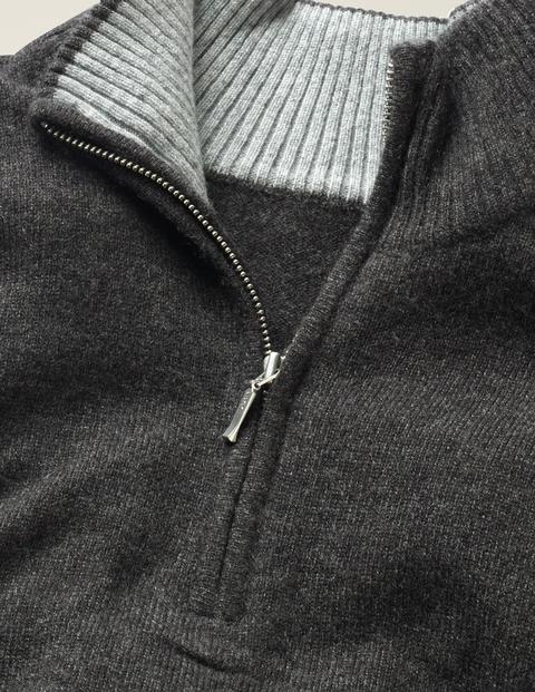 Pull Partiellement Zippé En Cachemire - Gris chiné foncé Pull Partiellement Zippé En Cachemire - Gris chiné foncé
