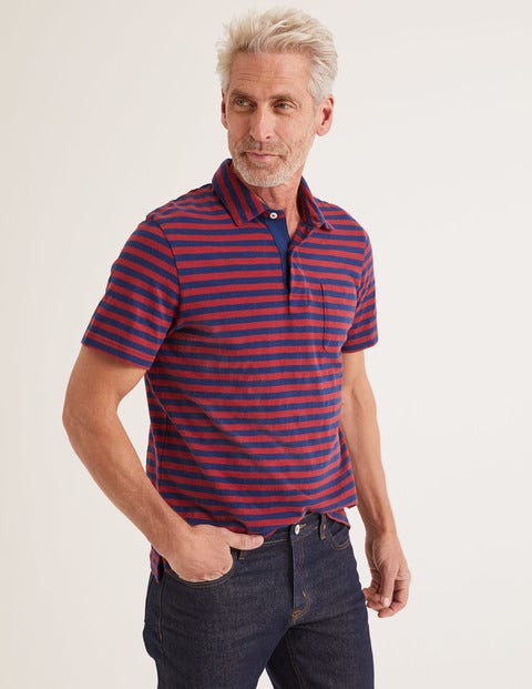 Slub Polo - Navy Blue/Sumac Stripe Slub Polo - Navy Blue/Sumac Stripe
