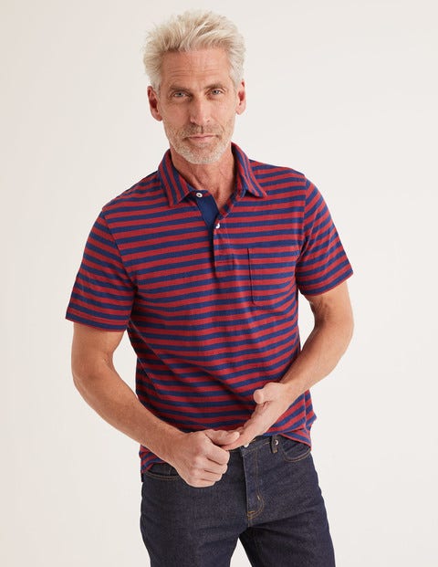 Slub Polo - Navy Blue/Sumac Stripe Slub Polo - Navy Blue/Sumac Stripe