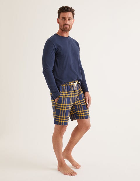 Flannel Pajama Shorts - Navy Blue/Saffron Check Flannel Pajama Shorts - Navy Blue/Saffron Check