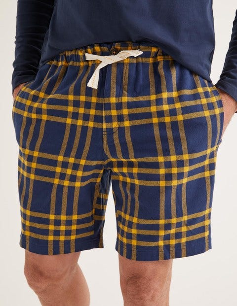 Flannel Pajama Shorts - Navy Blue/Saffron Check Flannel Pajama Shorts - Navy Blue/Saffron Check