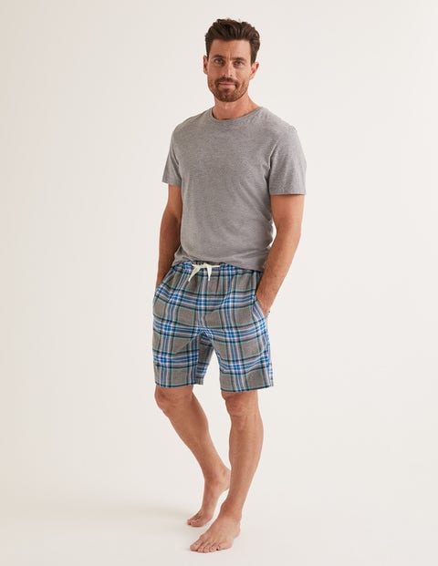 Short De Pyjama En Coton Brossé - Carreaux gris chiné/vert Short De Pyjama En Coton Brossé - Carreaux gris chiné/vert