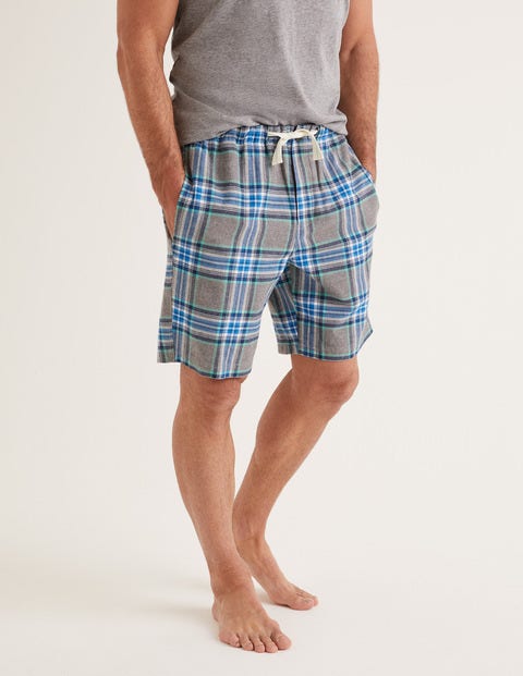Short De Pyjama En Coton Brossé - Carreaux gris chiné/vert Short De Pyjama En Coton Brossé - Carreaux gris chiné/vert