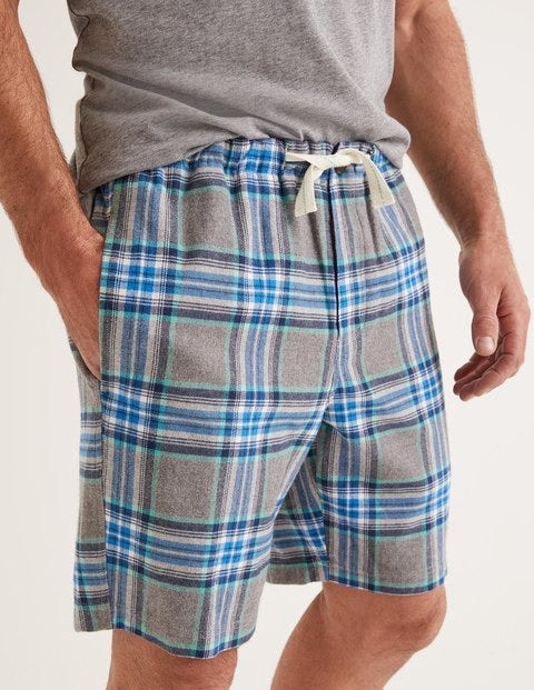 Short De Pyjama En Coton Brossé - Carreaux gris chiné/vert Short De Pyjama En Coton Brossé - Carreaux gris chiné/vert