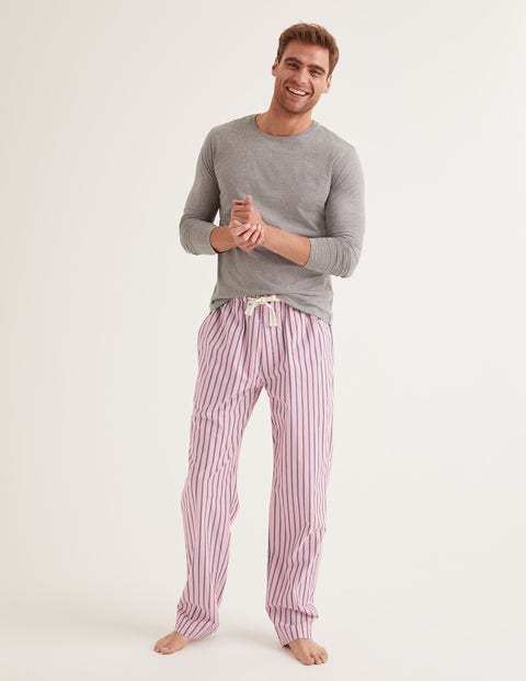 Bas De Pyjama En Popeline De Coton - Rayures rose/bleu universitaire Bas De Pyjama En Popeline De Coton - Rayures rose/bleu universitaire