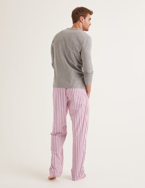 Bas De Pyjama En Popeline De Coton - Rayures rose/bleu universitaire Bas De Pyjama En Popeline De Coton - Rayures rose/bleu universitaire