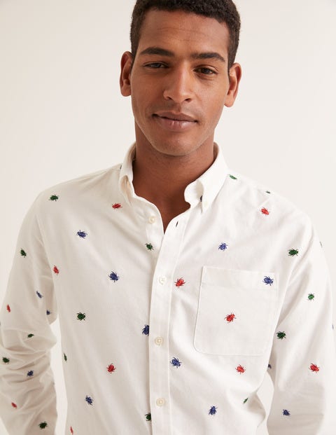 Slim Fit Oxford Pattern Shirt - Multi Beetle Embroidery Slim Fit Oxford Pattern Shirt - Multi Beetle Embroidery