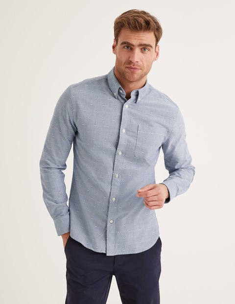 Slim Fit Oxford Pattern Shirt - Navy Blue Clip Dot Slim Fit Oxford Pattern Shirt - Navy Blue Clip Dot