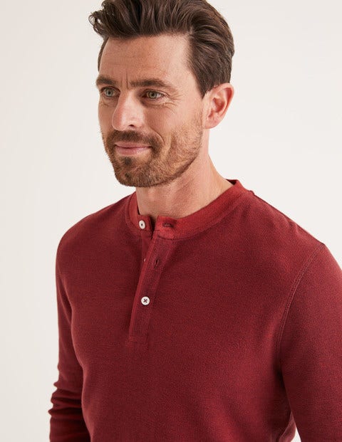 Long Sleeve Waffle Henley - Mulberry/Autumn Red Long Sleeve Waffle Henley - Mulberry/Autumn Red