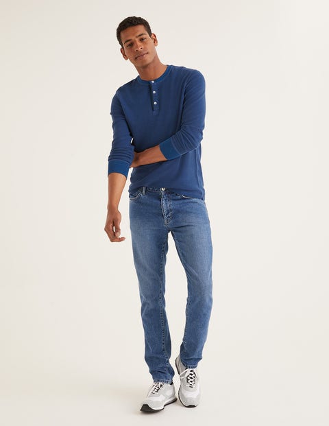 Langärmliges Henley-Shirt Mit Waffelstruktur - Helles Navy/Strahlendes Marineblau Langärmliges Henley-Shirt Mit Waffelstruktur - Helles Navy/Strahlendes Marineblau