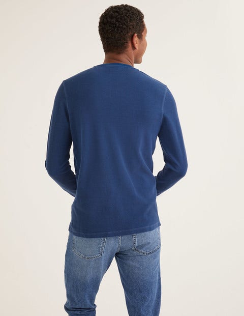 Langärmliges Henley-Shirt Mit Waffelstruktur - Helles Navy/Strahlendes Marineblau Langärmliges Henley-Shirt Mit Waffelstruktur - Helles Navy/Strahlendes Marineblau