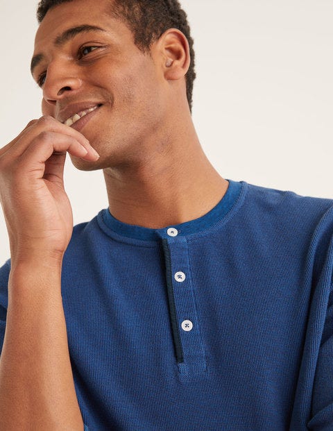 Langärmliges Henley-Shirt Mit Waffelstruktur - Helles Navy/Strahlendes Marineblau Langärmliges Henley-Shirt Mit Waffelstruktur - Helles Navy/Strahlendes Marineblau