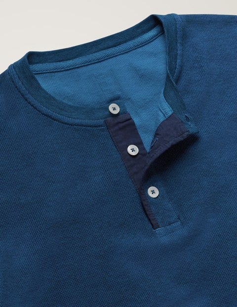 Langärmliges Henley-Shirt Mit Waffelstruktur - Helles Navy/Strahlendes Marineblau Langärmliges Henley-Shirt Mit Waffelstruktur - Helles Navy/Strahlendes Marineblau