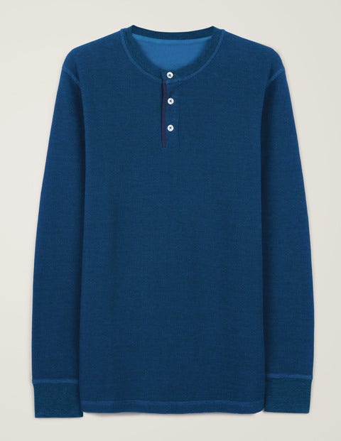 Langärmliges Henley-Shirt Mit Waffelstruktur - Helles Navy/Strahlendes Marineblau Langärmliges Henley-Shirt Mit Waffelstruktur - Helles Navy/Strahlendes Marineblau