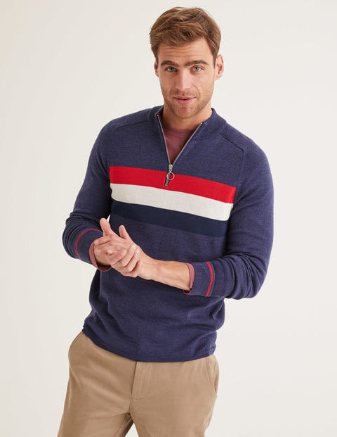 Amberley Merino Half-Zip - Blue Chest Stripe Amberley Merino Half-Zip - Blue Chest Stripe
