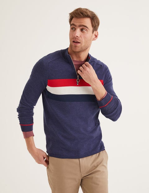 Amberley Merino Half-Zip - Blue Chest Stripe Amberley Merino Half-Zip - Blue Chest Stripe
