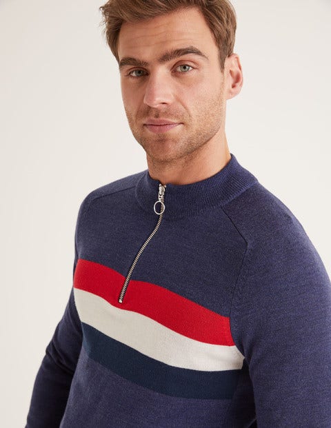 Amberley Merino Half-Zip - Blue Chest Stripe Amberley Merino Half-Zip - Blue Chest Stripe