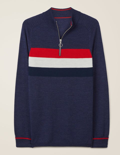 Amberley Merino Half-Zip - Blue Chest Stripe Amberley Merino Half-Zip - Blue Chest Stripe