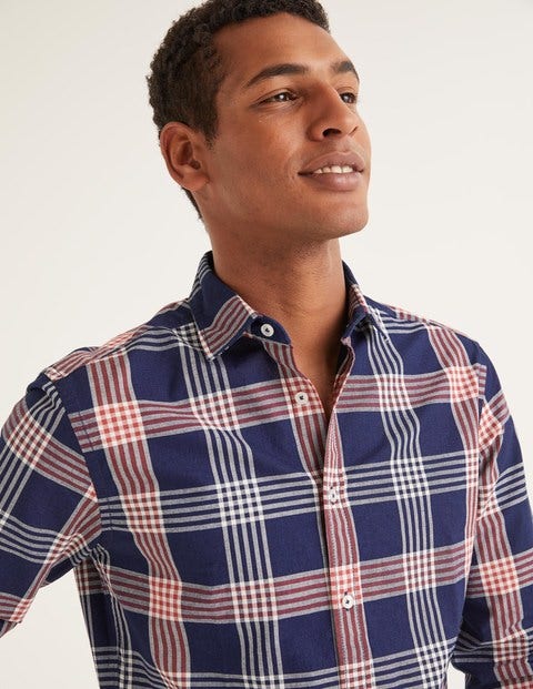Slim Fit Indigo Check Shirt - Indigo Rouge Check Slim Fit Indigo Check Shirt - Indigo Rouge Check