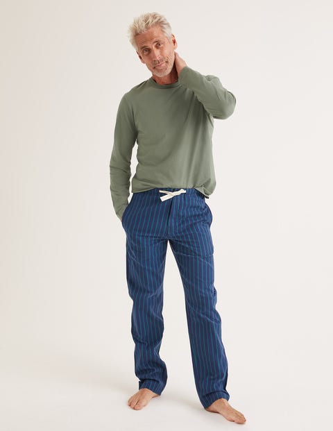 Pyjamahose Aus Gebürsteter Baumwolle - Navyblau/Grüne Friese, Gestreift Pyjamahose Aus Gebürsteter Baumwolle - Navyblau/Grüne Friese, Gestreift