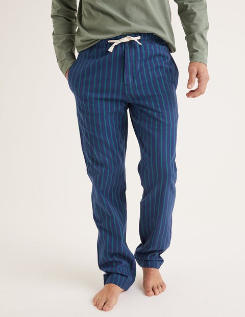 Pyjamahose Aus Gebürsteter Baumwolle - Navyblau/Grüne Friese, Gestreift Pyjamahose Aus Gebürsteter Baumwolle - Navyblau/Grüne Friese, Gestreift