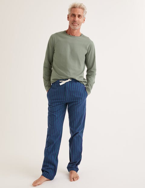 Pyjamahose Aus Gebürsteter Baumwolle - Navyblau/Grüne Friese, Gestreift Pyjamahose Aus Gebürsteter Baumwolle - Navyblau/Grüne Friese, Gestreift