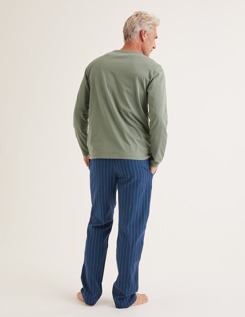 Pyjamahose Aus Gebürsteter Baumwolle - Navyblau/Grüne Friese, Gestreift Pyjamahose Aus Gebürsteter Baumwolle - Navyblau/Grüne Friese, Gestreift
