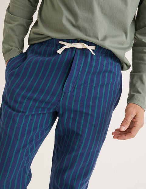 Pyjamahose Aus Gebürsteter Baumwolle - Navyblau/Grüne Friese, Gestreift Pyjamahose Aus Gebürsteter Baumwolle - Navyblau/Grüne Friese, Gestreift