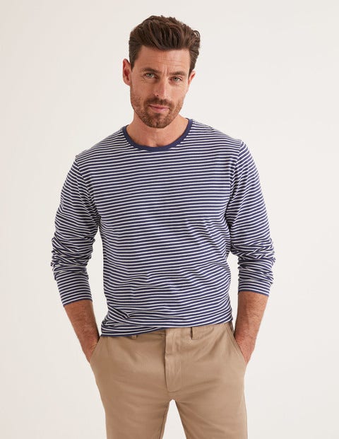 Langärmliges Vorgewaschenes Shirt - Navy/Naturweiß, Gestreift Langärmliges Vorgewaschenes Shirt - Navy/Naturweiß, Gestreift