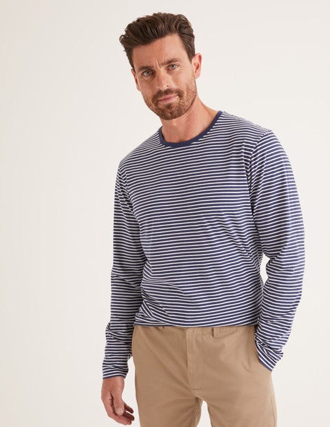 Langärmliges Vorgewaschenes Shirt - Navy/Naturweiß, Gestreift Langärmliges Vorgewaschenes Shirt - Navy/Naturweiß, Gestreift