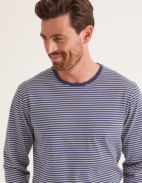 Langärmliges Vorgewaschenes Shirt - Navy/Naturweiß, Gestreift Langärmliges Vorgewaschenes Shirt - Navy/Naturweiß, Gestreift