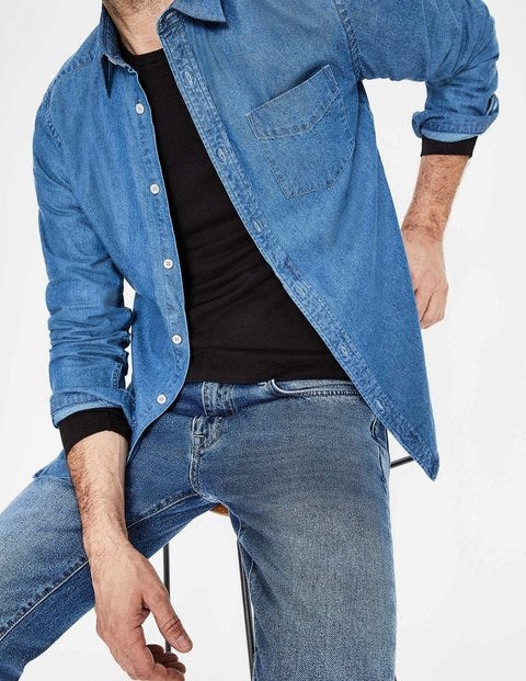 Slim Fit Denim Shirt - Washed Denim Slim Fit Denim Shirt - Washed Denim