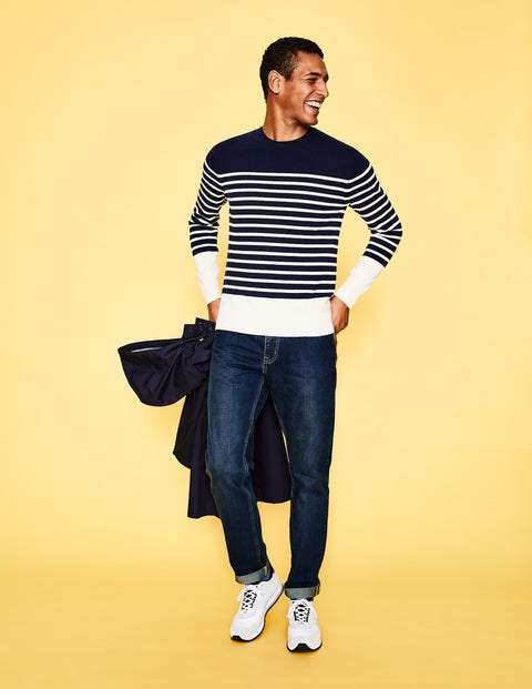 Cashmere Crew Neck - Navy Stripe Cashmere Crew Neck - Navy Stripe