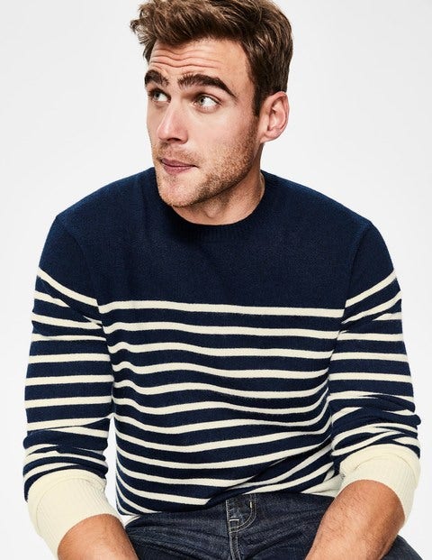 Cashmere Crew Neck - Navy Stripe Cashmere Crew Neck - Navy Stripe