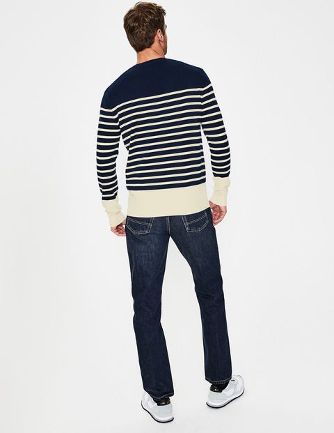 Cashmere Crew Neck - Navy Stripe Cashmere Crew Neck - Navy Stripe