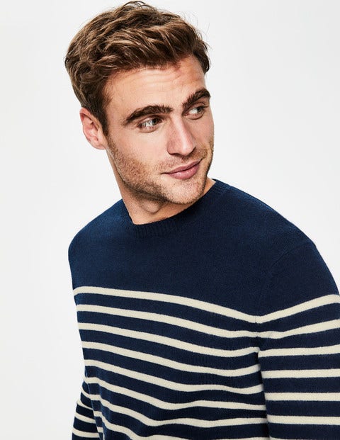 Cashmere Crew Neck - Navy Stripe Cashmere Crew Neck - Navy Stripe