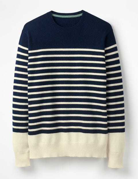 Cashmere Crew Neck - Navy Stripe Cashmere Crew Neck - Navy Stripe