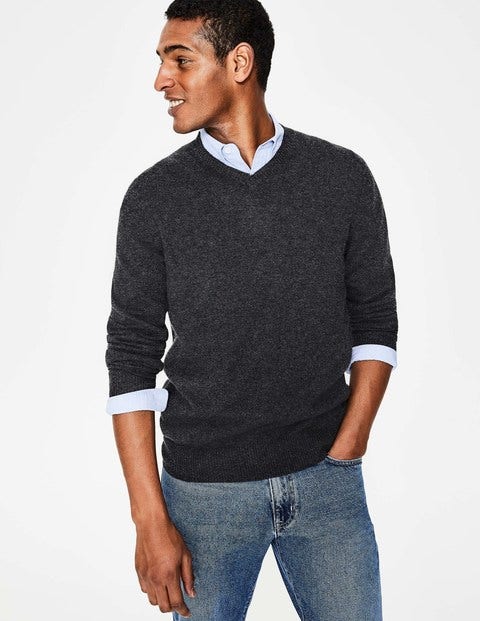 Cashmere V-Neck - Dark Grey Marl Cashmere V-Neck - Dark Grey Marl