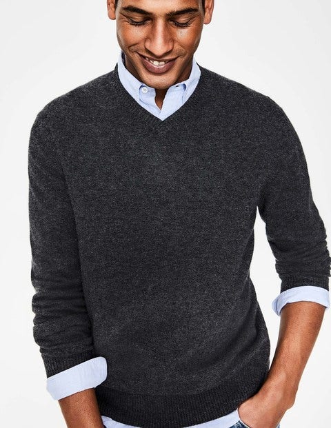 Cashmere V-Neck - Dark Grey Marl Cashmere V-Neck - Dark Grey Marl