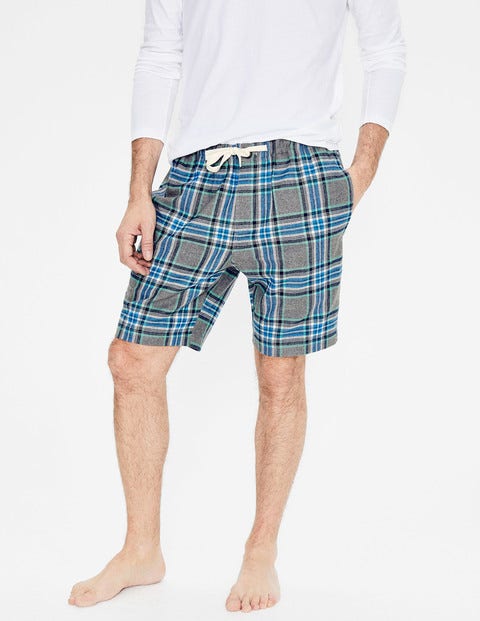 Brushed Cotton Pajama Shorts - Grey Marl/Green Check Brushed Cotton Pajama Shorts - Grey Marl/Green Check