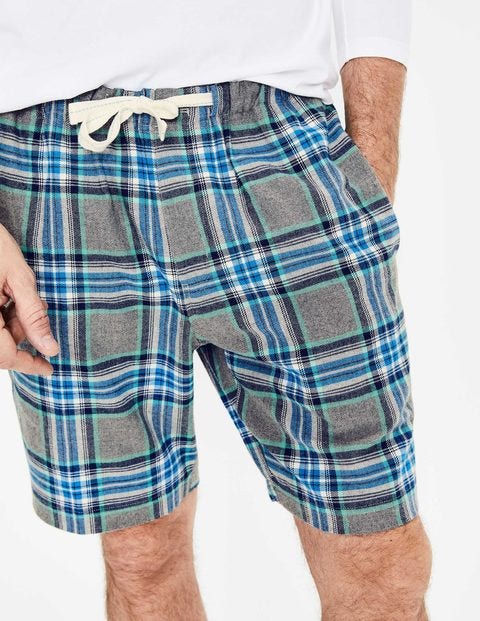 Brushed Cotton Pajama Shorts - Grey Marl/Green Check Brushed Cotton Pajama Shorts - Grey Marl/Green Check