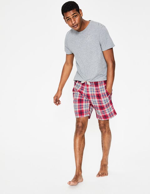 Cotton Poplin Pajama Shorts - Washed Crimson/Heather Check Cotton Poplin Pajama Shorts - Washed Crimson/Heather Check
