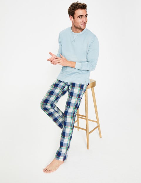 Cotton Poplin Pyjama Bottoms - Navy Blue Multi Check Cotton Poplin Pyjama Bottoms - Navy Blue Multi Check