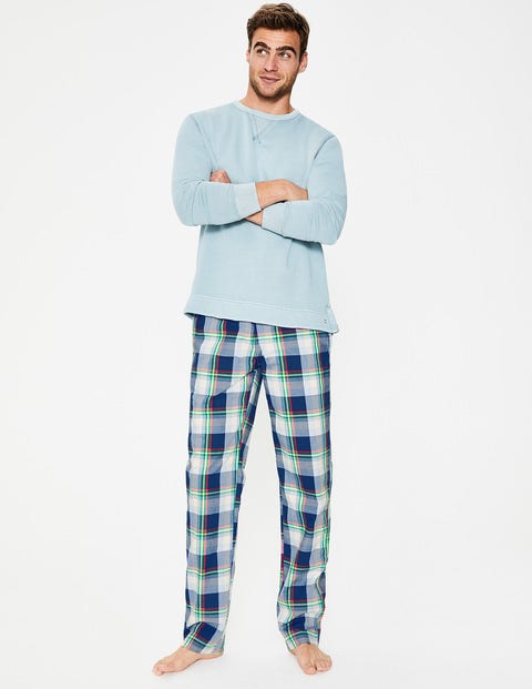 Cotton Poplin Pyjama Bottoms - Navy Blue Multi Check Cotton Poplin Pyjama Bottoms - Navy Blue Multi Check